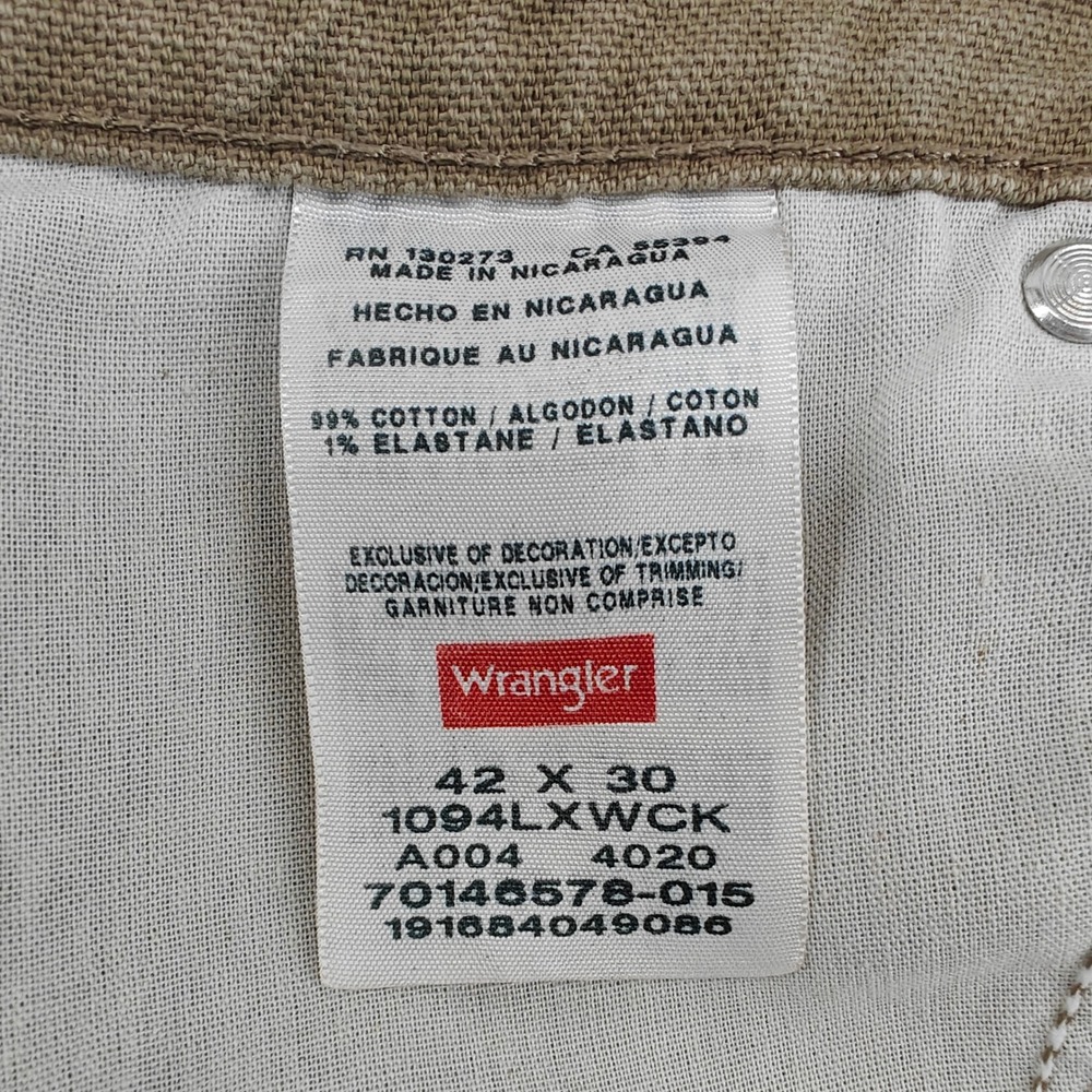 Wrangler Carpenter Pants Mens 42x30 Tan Beige Stretch Flex Casual Utility Work - Picture 4 of 9
